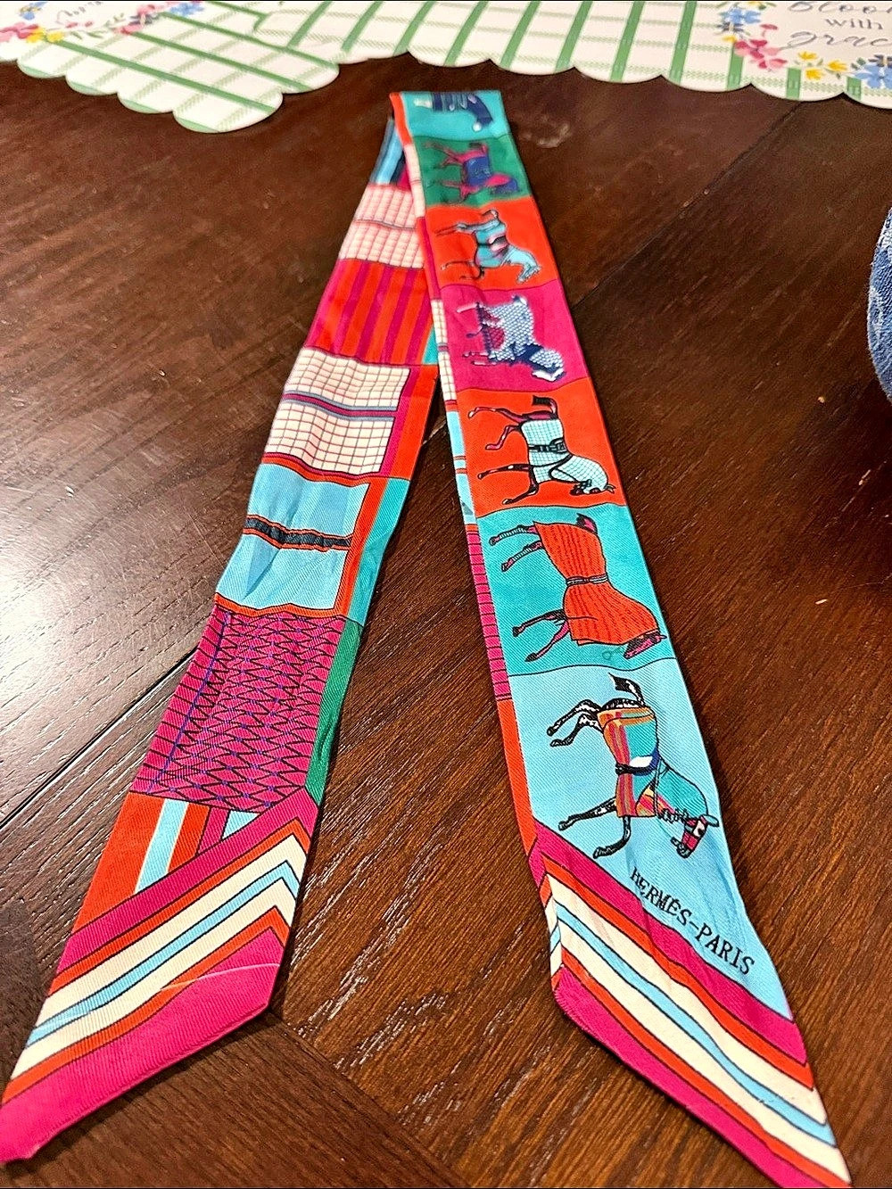Geometric Silk Tie in Blue & Red Like New